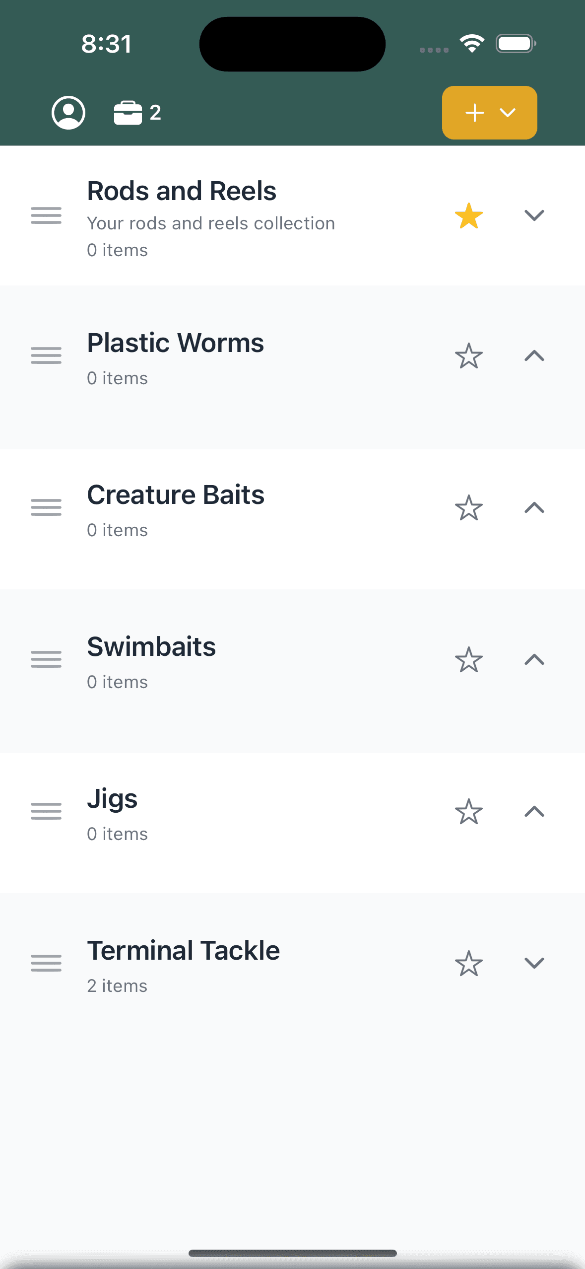 Screenshot of the TackleBox app home screen.