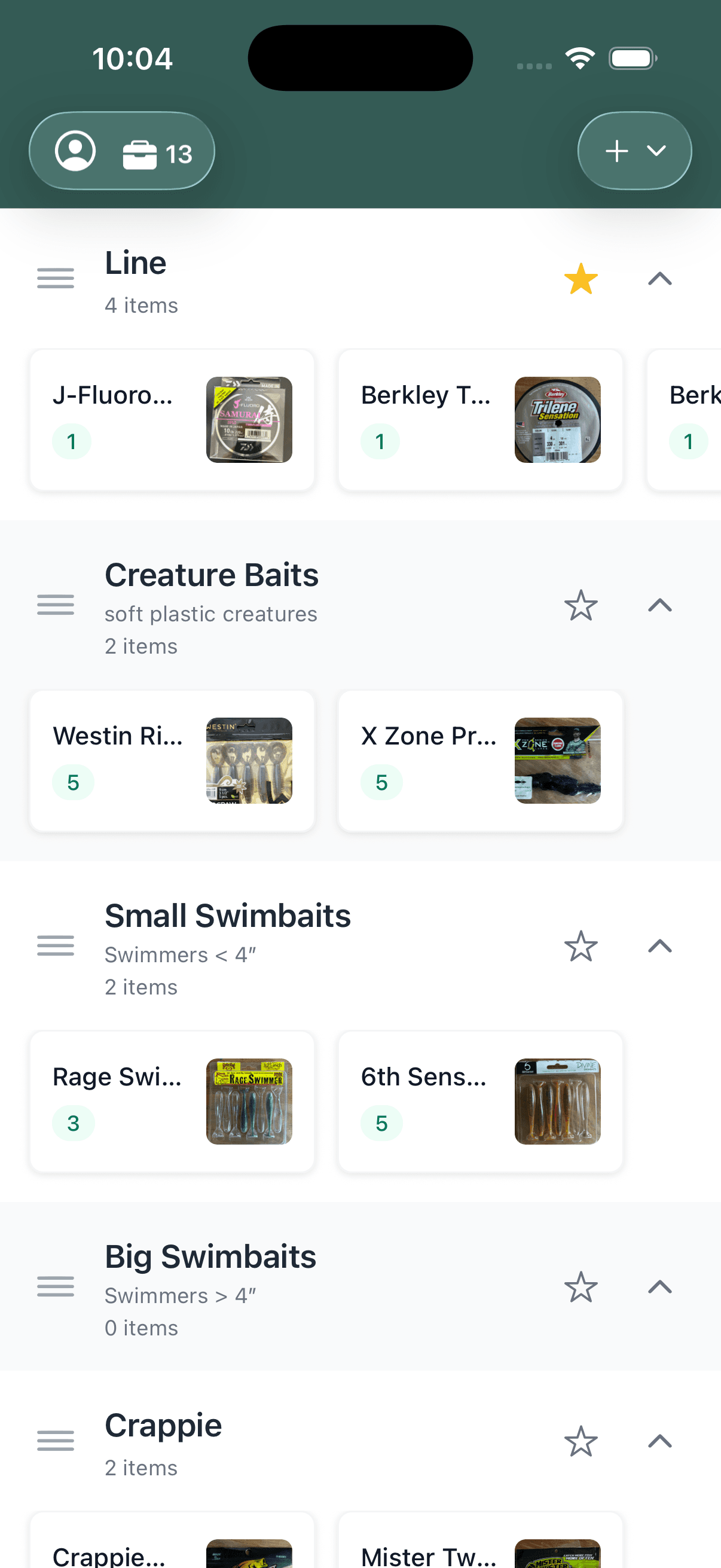 Screenshot of the TackleBox app home screen.